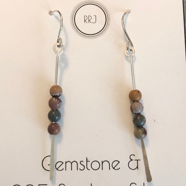 Dendritic Rhyolite gemstone and .925 Sterling Silver earrings