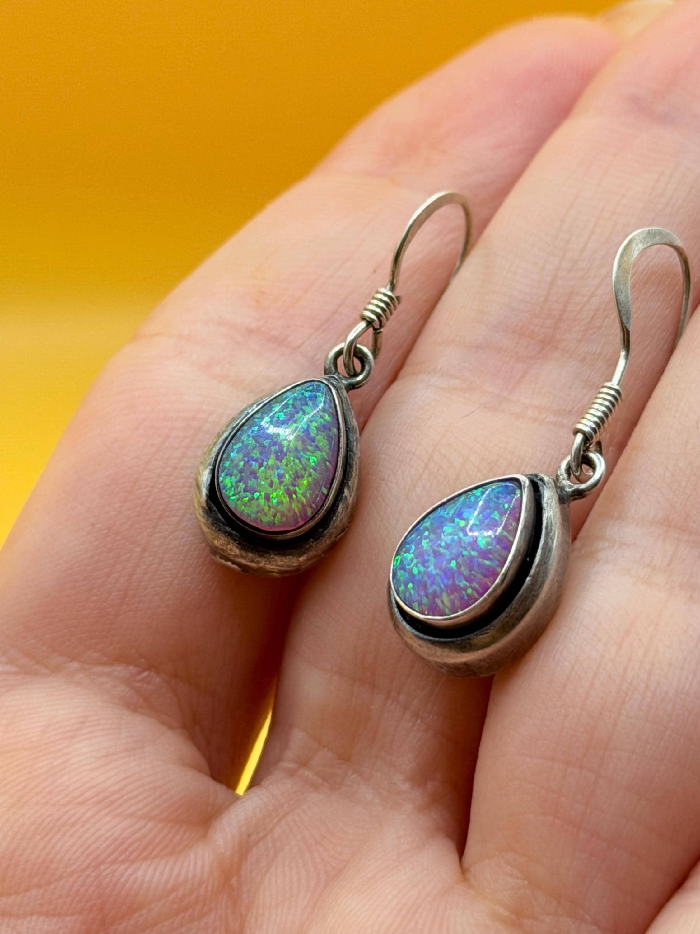 Vintage fire opal sterling silver earrings #147 image 4