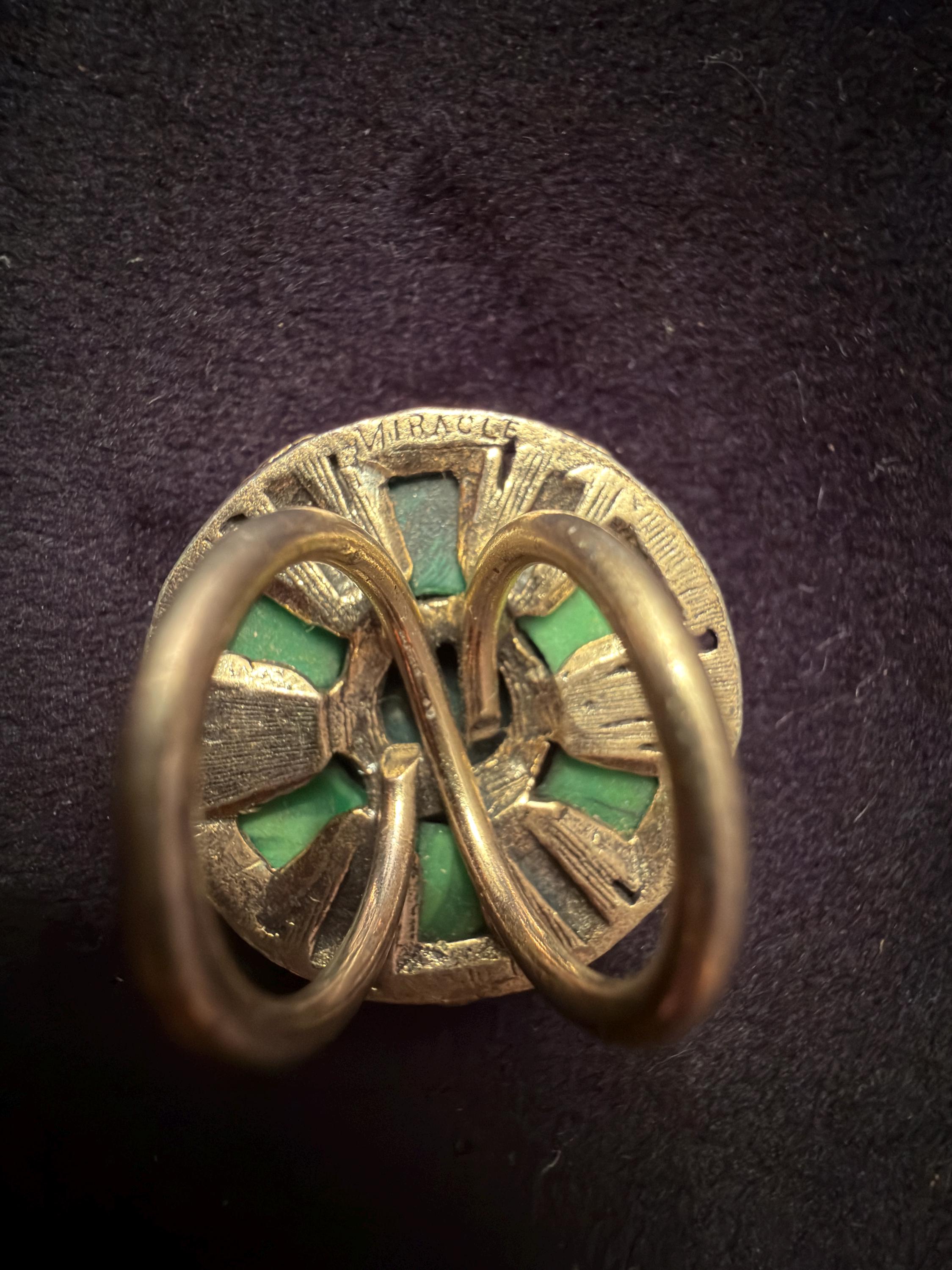 Vintage Miracle Celtic Ring Round Green Stones Scotland In Size I image 8