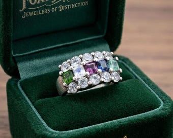 Bague en argent sterling 925 avec pierre de lune émeraude et saphir péridot, taille N britannique, bague fine en pierre précieuse27