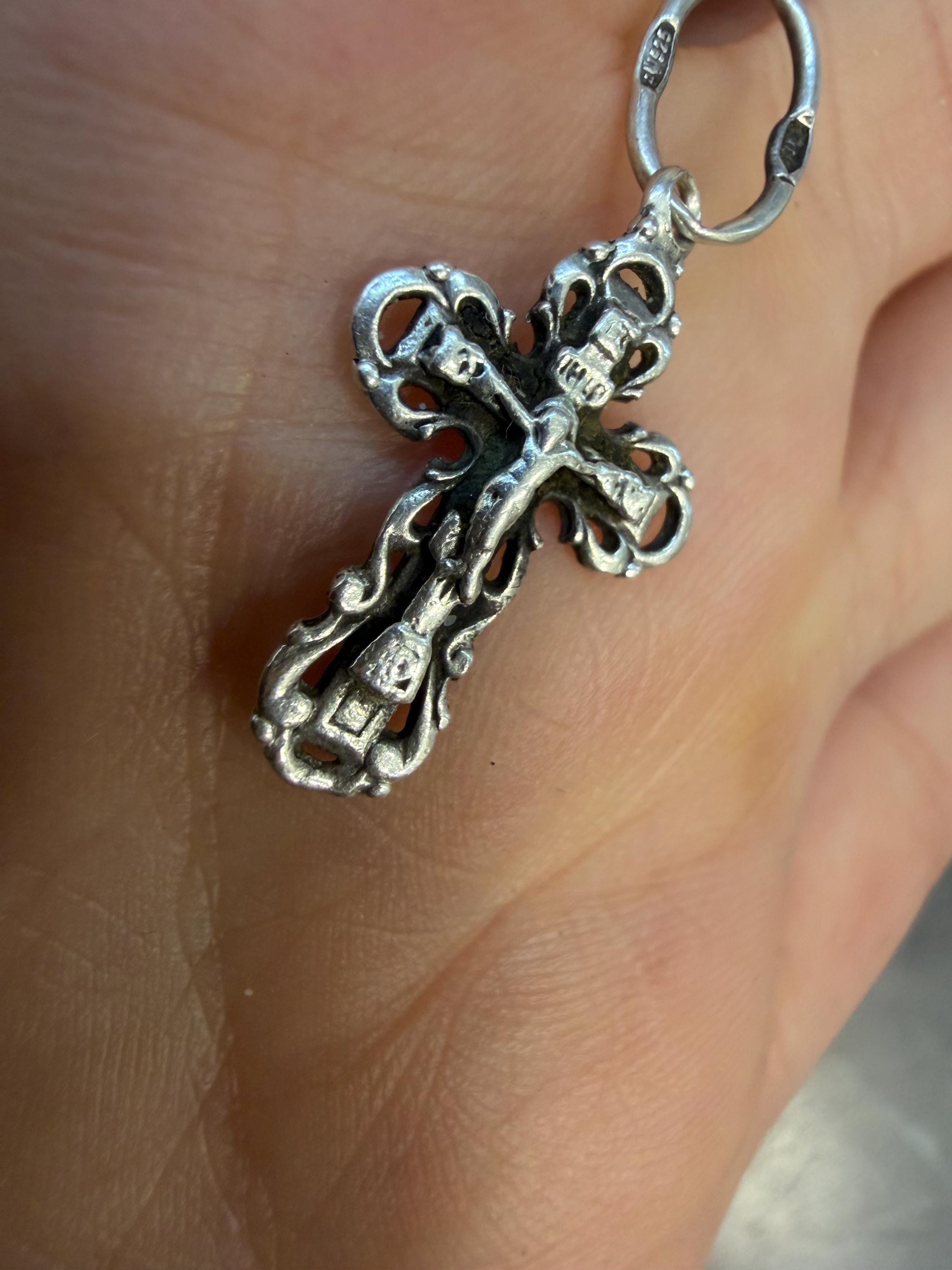 Religious Protective Silver Vintage Cross, 1990s, Ukraine
