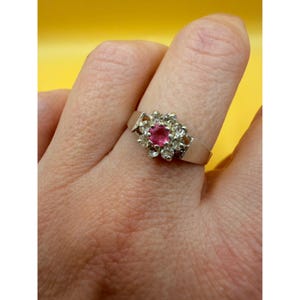 Silver ring with lab-created ruby, size P4