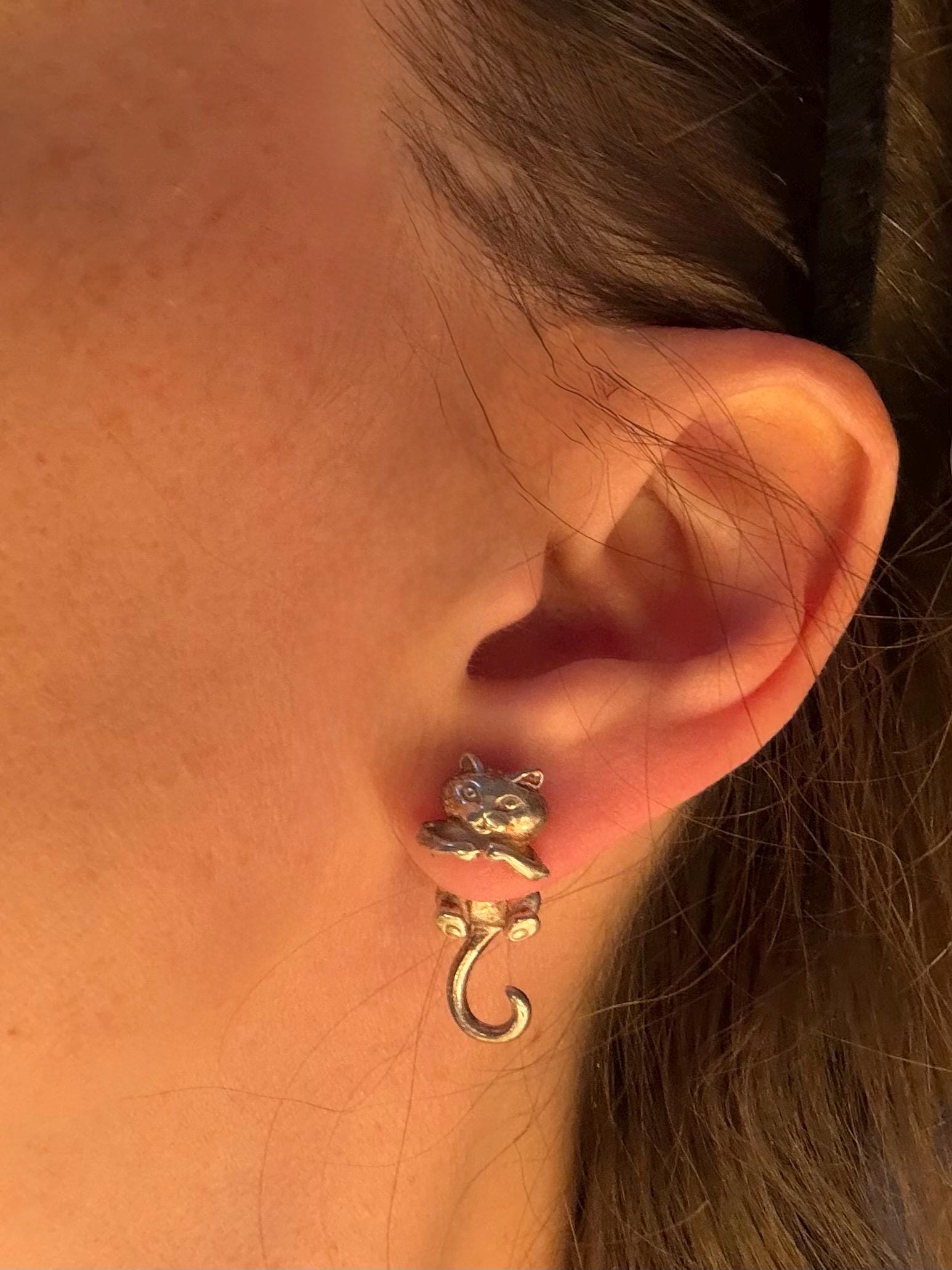 Sterling Silver Cat Clinging Earrings – Pet Lover Jewelry image 2