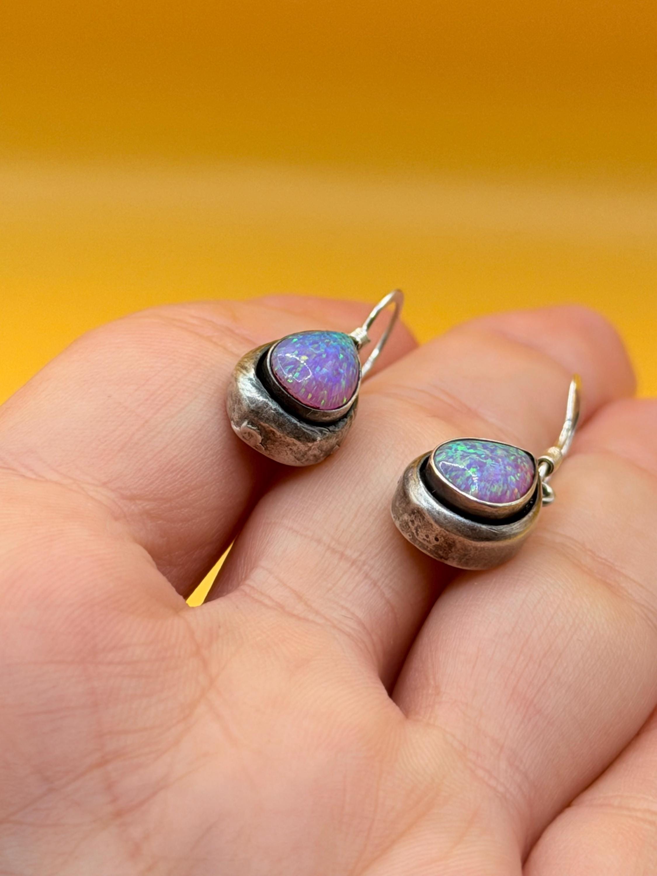 Vintage fire opal sterling silver earrings #147 image 2