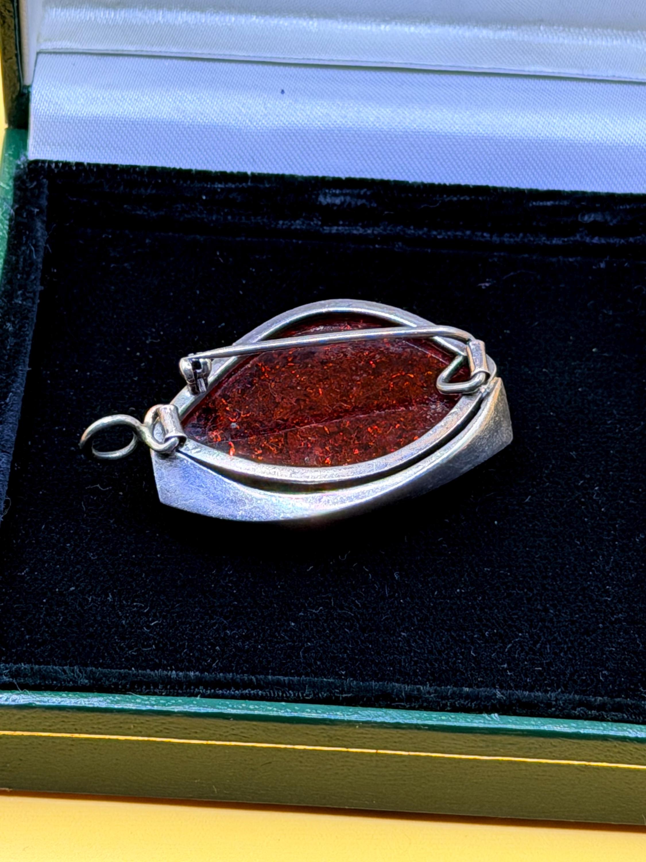Vintage Art Baltic sterling silver amber brooch pendant image 4