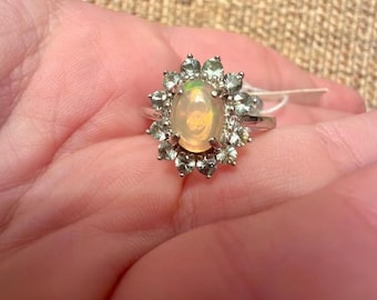 925 sterlingzilveren ring met natuurlijke beril en opaal, nieuw, maat P
