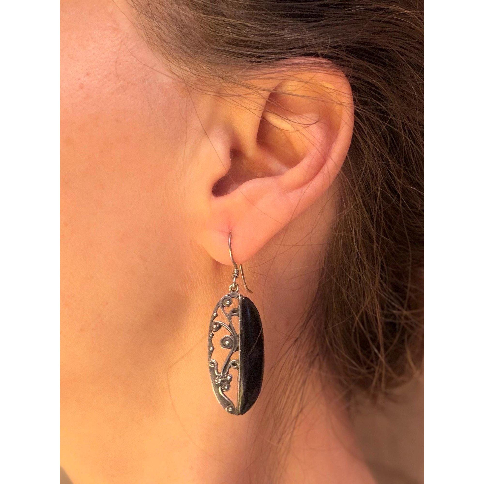 Vintage Sterling Silver Onyx Dangle Earrings145 image 2