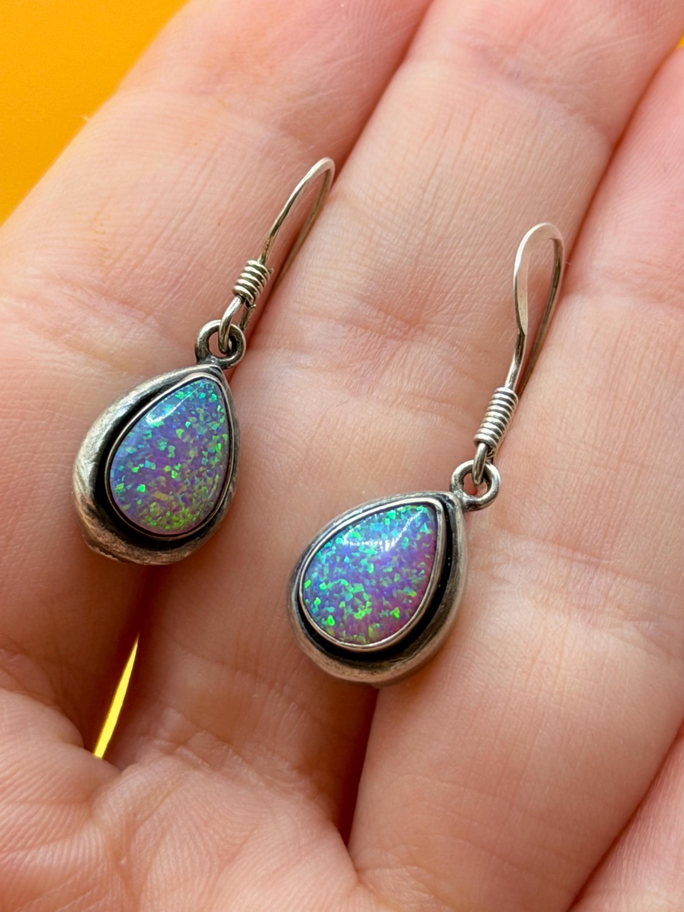 Vintage fire opal sterling silver earrings #147