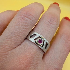 Sterling Silver Symbol Ring with Natural Ruby - Size Q111