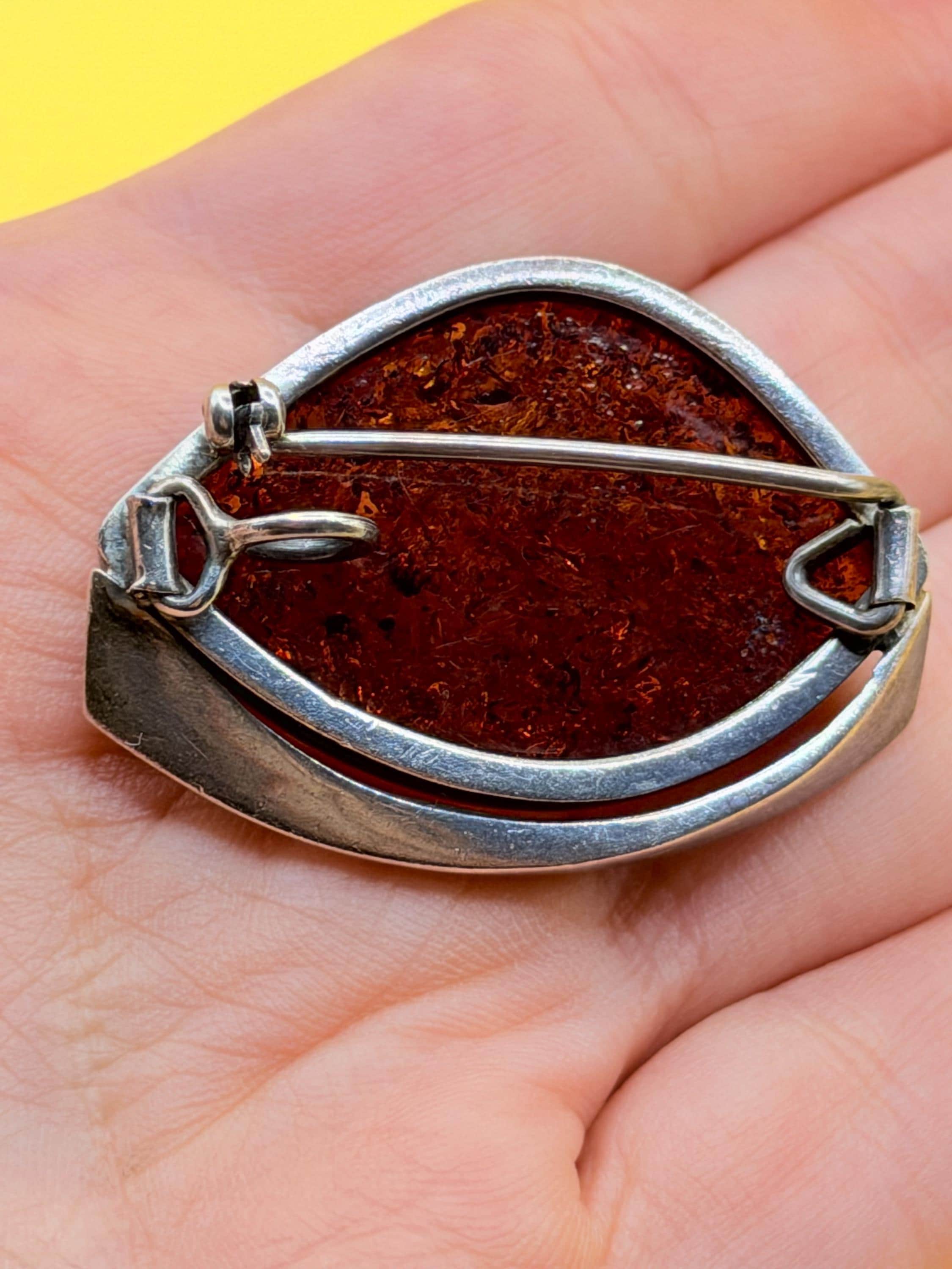Vintage Art Baltic sterling silver amber brooch pendant image 3