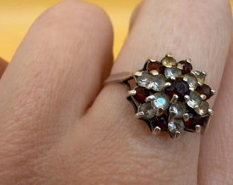 Vintage Silver Natural Garnet, Spinel,Citrine Cluster Ring by Wyatt &amp; Green, Size O