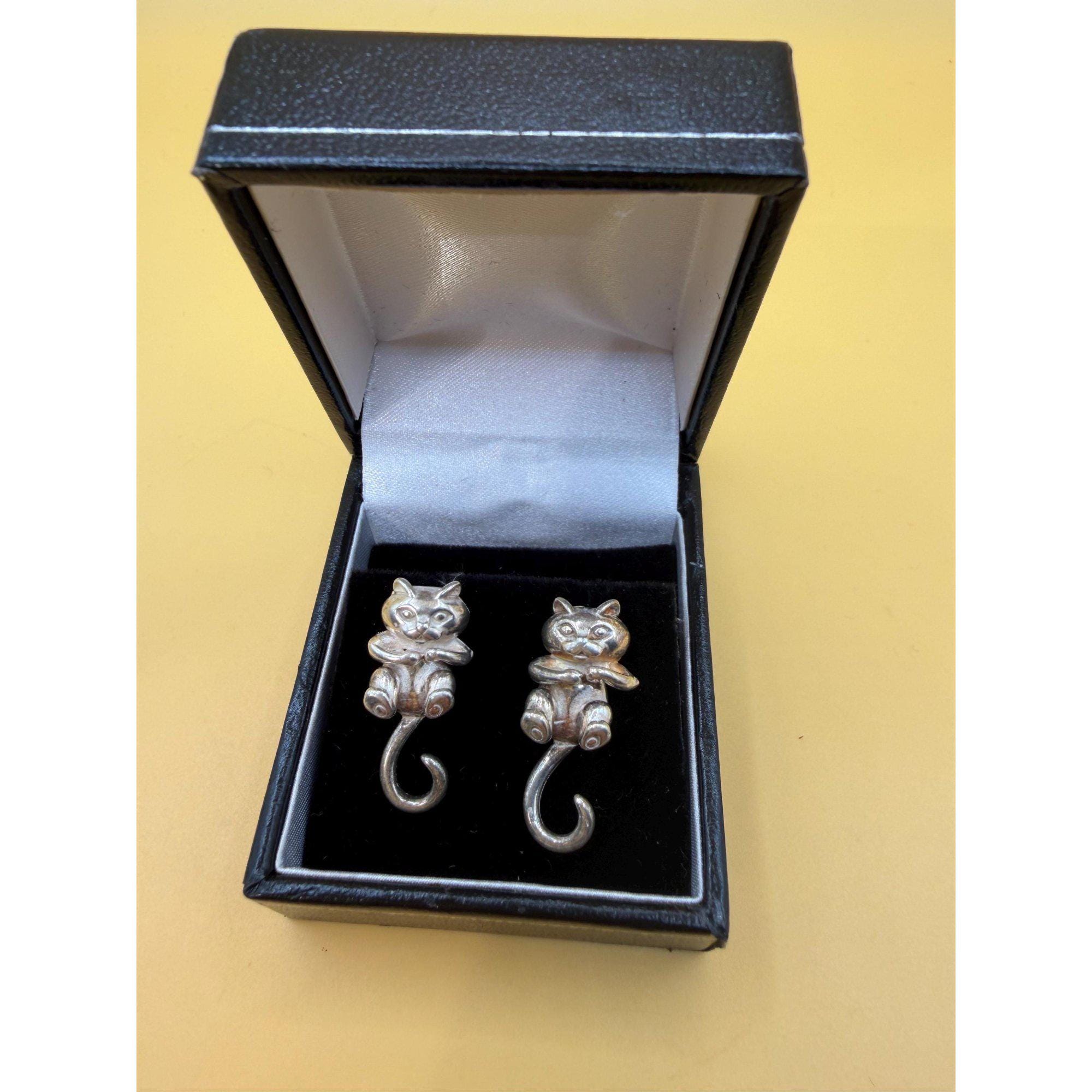 Sterling Silver Cat Clinging Earrings - Pet Lover Jewelry
