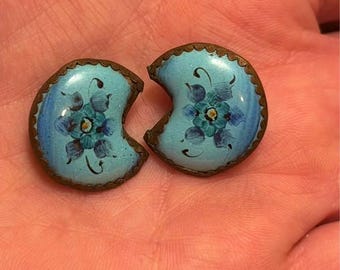 Soviet enamel Finift copper clip-on earrings