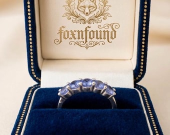 Vintage Sterling Silver Five Tanzanites Ring -UK Size P113