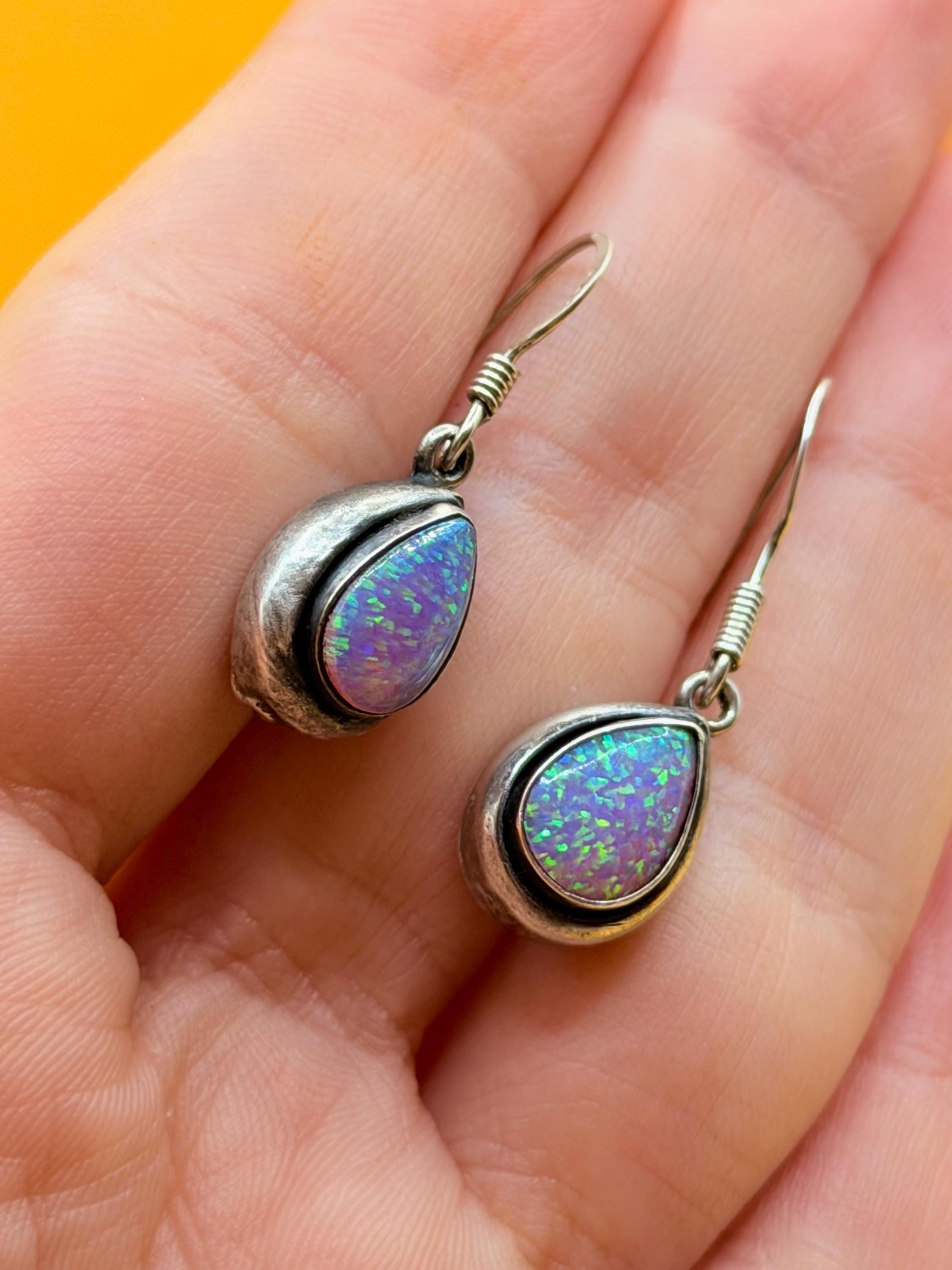 Vintage fire opal sterling silver earrings #147 image 3