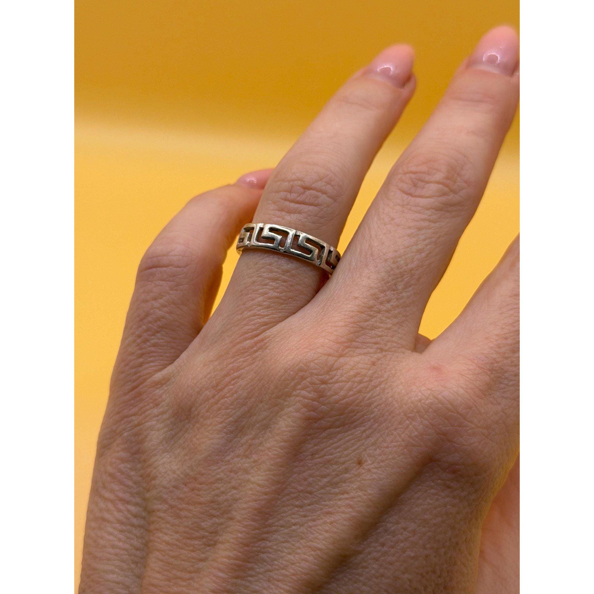 Sterling Silver Greek Key Ring - UK Size L