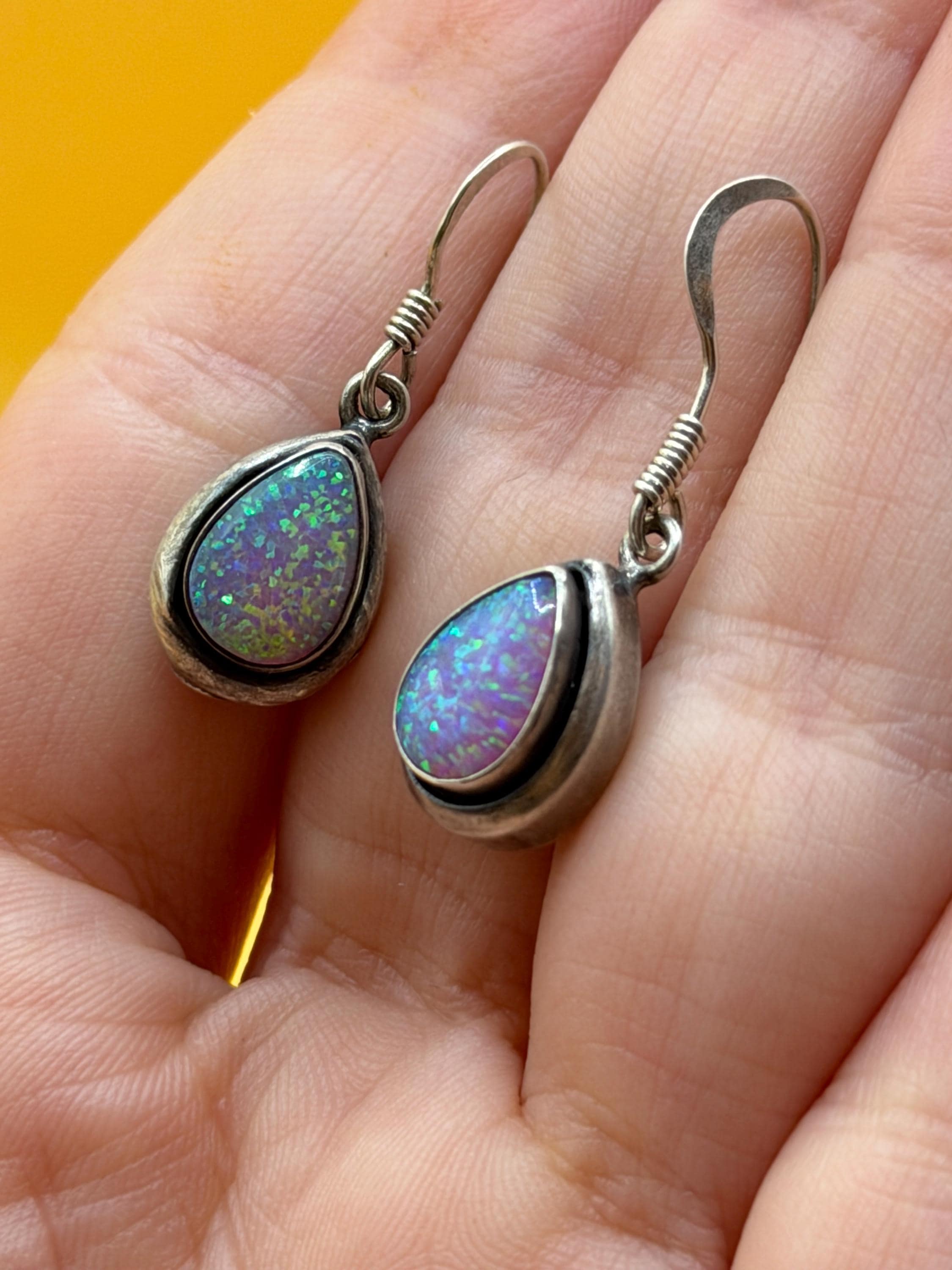 Vintage fire opal sterling silver earrings #147 image 5