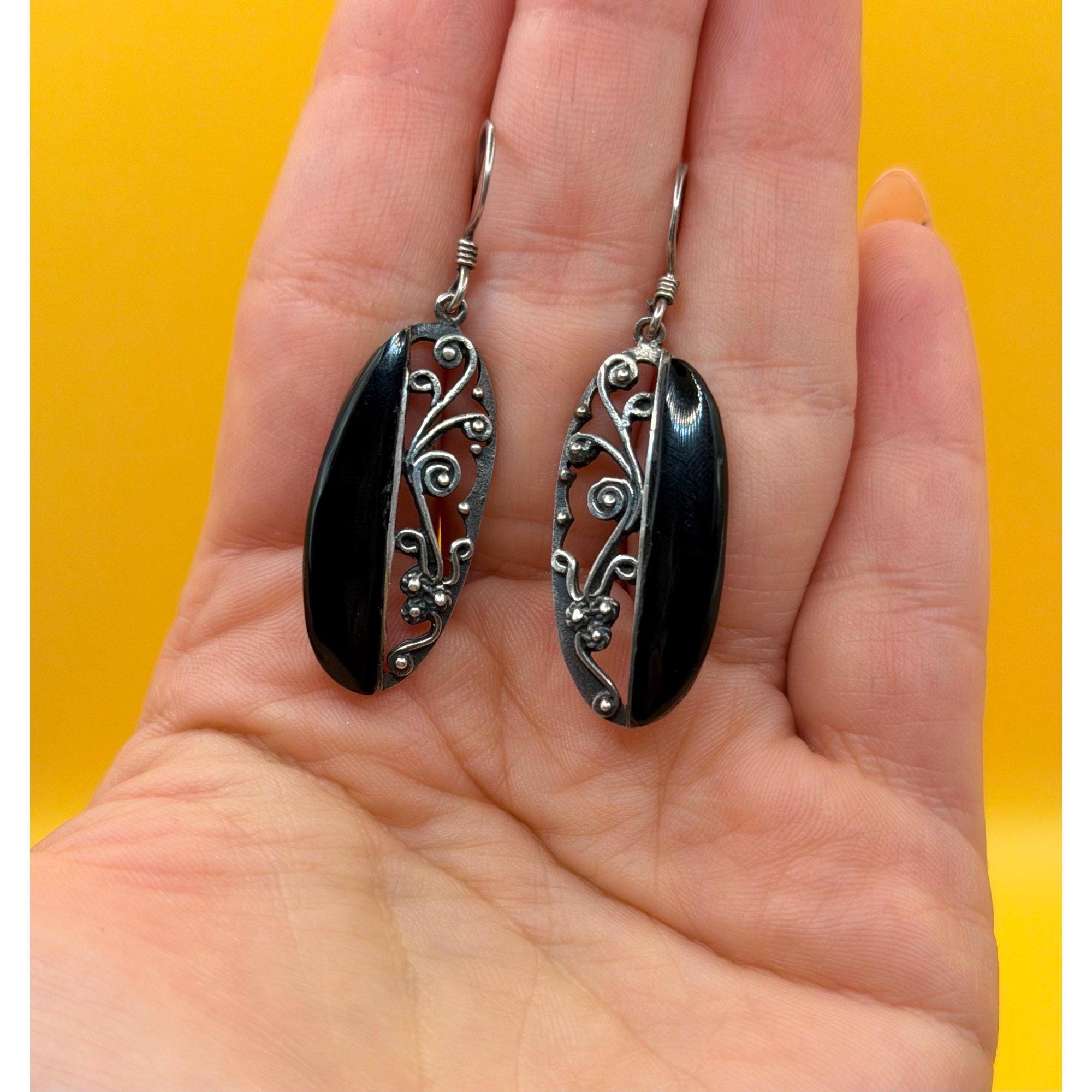 Vintage Sterling Silver Onyx Dangle Earrings145 image 5