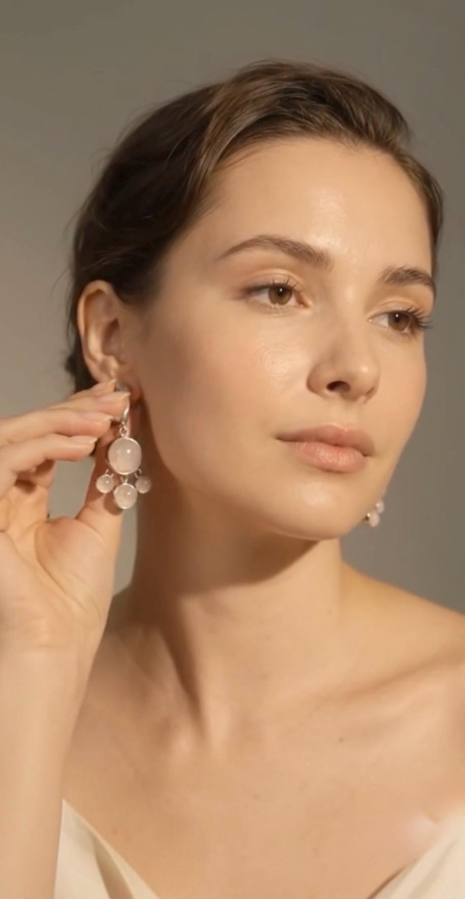 Vintage from 60s Natural Rose Quartz Cluster Dangle Earrings sterling silver image 2