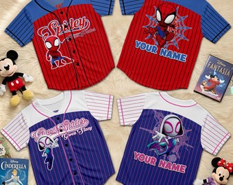 Benutzerdefinierte Aquarell Spidey und Freunde Jersey, Ghost Spider Spin Passendes Shirt, Superheld Familien Reise Outfit, Freizeitpark Urlaub Geschenk