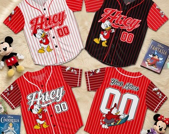 Personalized Huey Duck Baseball Jersey, Custom Name Red Duck Shirt, Cute Cartoon Fan Gift, Birthday Gift Jersey