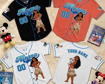 Aangepaste honkbaljersey Moana, gepersonaliseerd prinsessenwedstrijdshirt, bijpassende outfit voor kinderen en volwassenen
