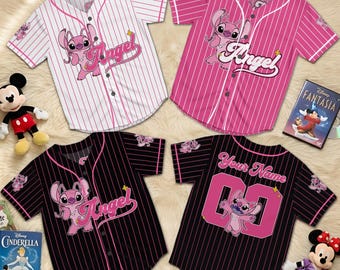 Custom Stitch Angel Baseball Jersey, Disneyland Baseball Shirt, Magic Kingdom Shirt, Personalized Disney Stitch Angel Jersey, Birthday Gifts