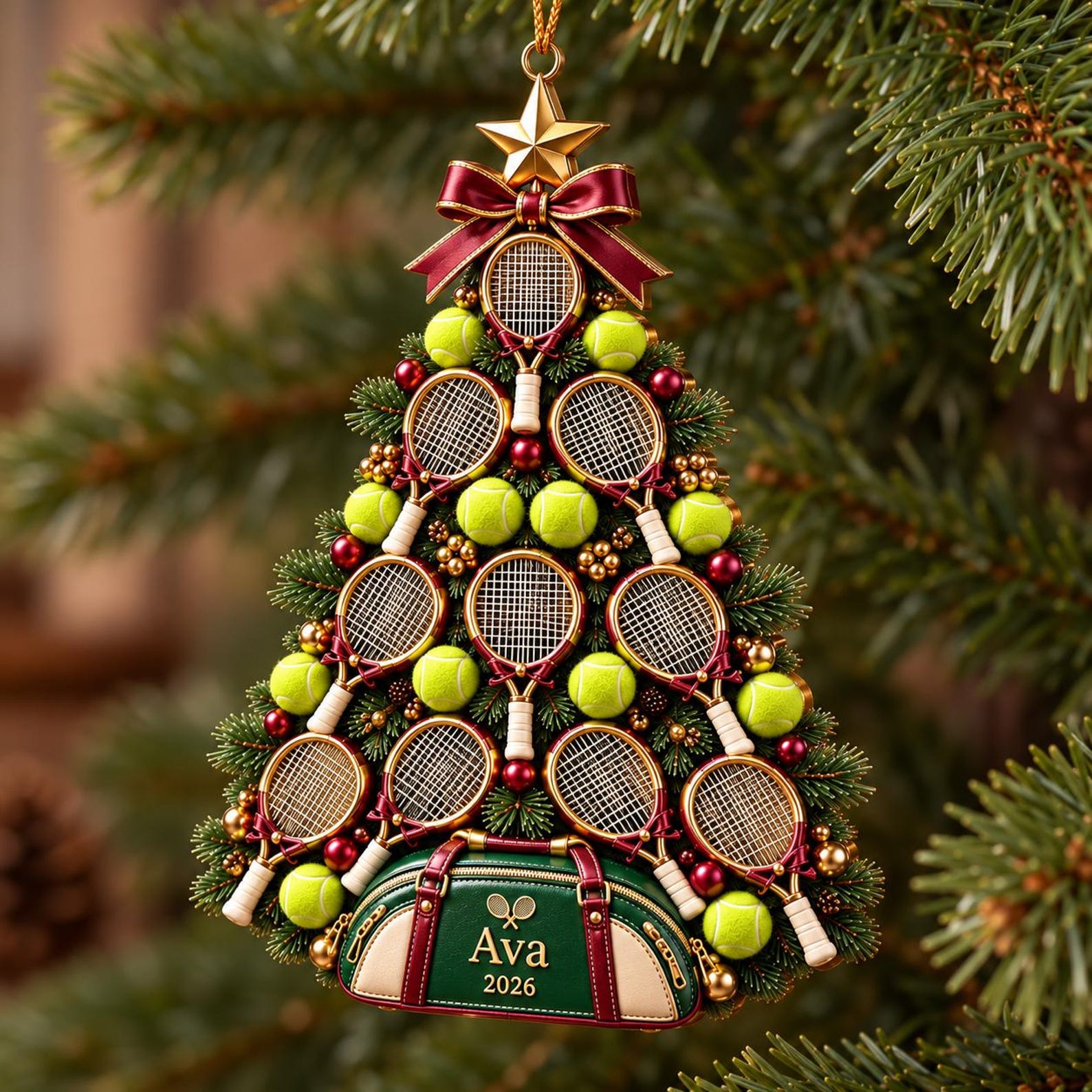 Personalized Tennis Ornament 2026, Custom Name Tennis Racket Christmas ...