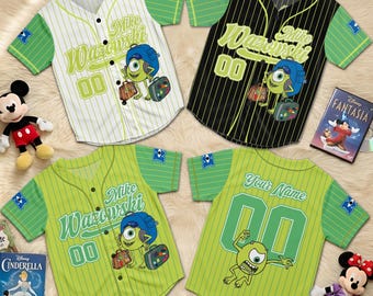Personalized Mike Wazowski Baseball Jersey, Custom Name Green Monster Shirt, Funny Fan Gift, Birthday Jersey