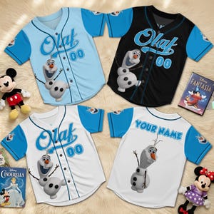 Camisa de beisebol personalizada do Olaf, camiseta personalizada com nome e boneco de neve de Frozen, camisa de aniversário do Olaf para menino, roupa para viagem em família à Disney