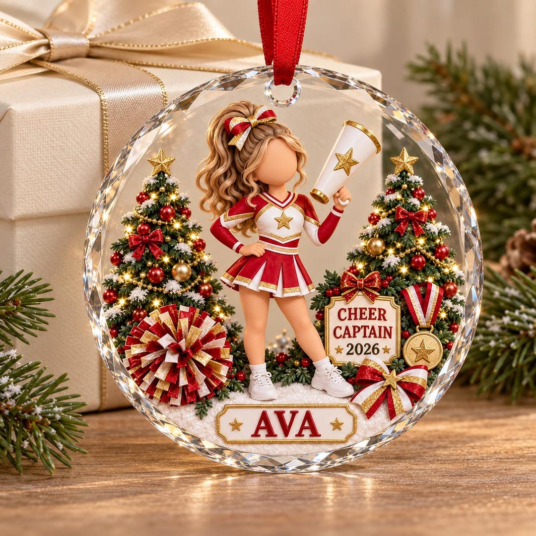 Customized Mega Phones Personalized Cheer Captain Glass Christmas Ornament 2026, Custom Name ...