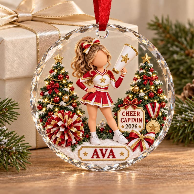 Customized Mega Phones Personalized Cheer Captain Glass Christmas Ornament 2026, Custom Name ...