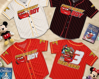 Bliksem McQueen Cars honkbalshirt verjaardag jongen, gepersonaliseerd raceshirt naamnummer, outfit Cars-verjaardagsfeestje