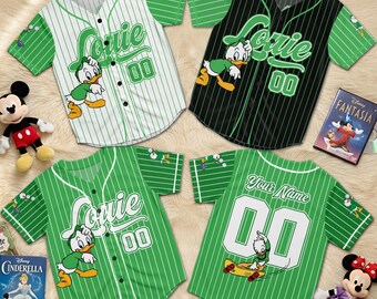 Personalized Louie Duck Baseball Jersey, Custom Name Green Duck Shirt, Cute Cartoon Fan Gift, Birthday Gift Jersey