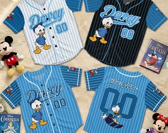 Personalized Dewey Duck Baseball Jersey, Custom Name Blue Duck Shirt, Cute Cartoon Fan Gift, Birthday Gift Jersey