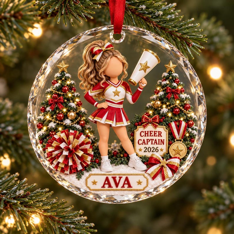 Customized Mega Phones Personalized Cheer Captain Glass Christmas Ornament 2026, Custom Name ...
