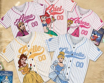 Benutzerdefinierte Disney Prinzessin Baseball Jersey, Spieltag für Kinder und Erwachsene Shirt, Disney Prinzessin Passendes Geschenk