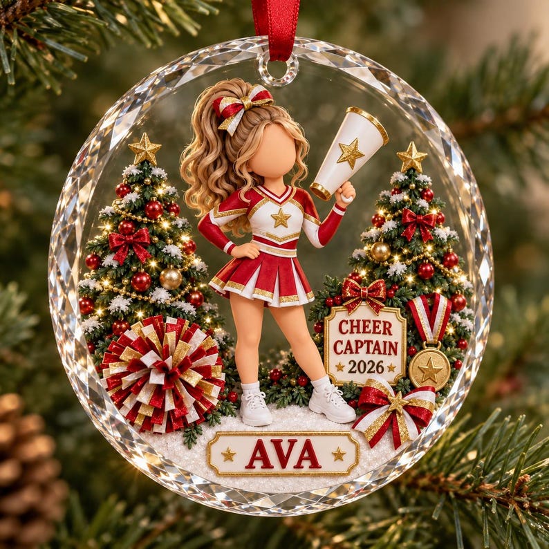 Customized Mega Phones Personalized Cheer Captain Glass Christmas Ornament 2026, Custom Name ...