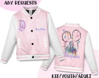 Custom Disneyland Castle University Varsity Jacket, Disney Jacket, Disney Inc Adult Kid Varsity Jacket, Baseball Team Outfit, Disney Varsity