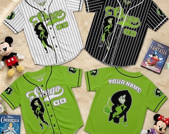 Gepersonaliseerde Shego Kim Possible honkbaltrui, aangepast naamnummer schurk cartoon shirt, bijpassende Disney vakantie jersey cadeau