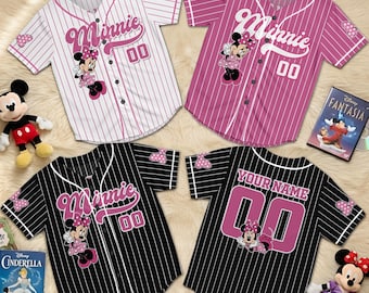 Custom Disney Minnie Pink Baseball, Disney Baseball Jersey Sports,Disneyland Family, Cute Birthday Gifts For Fans,
