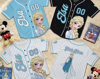Maglia da baseball personalizzata di Elsa di Frozen, maglia da principessa Disney con nome e numero personalizzati, completo per viaggio in famiglia a Disneyland