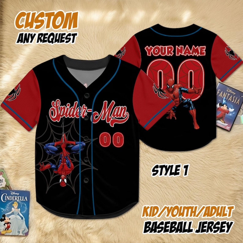 Camiseta personalizada de Spider-Man, camiseta de béisbol de superhéroe personalizada, conjunto con nombre y número para niños, regalo de cumpleaños para niños. Style 1