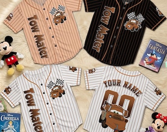 Gepersonaliseerde honkbaljersey van Tow Mater, Disney Cars Mater-shirt, aangepaste naam Cars-filmjersey, outfit voor familie-uitje