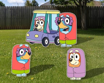 Bluey Birthday Party Decor Cutouts, Rita and Janet Characters, Outdoor Yard Decoration