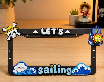 Cornice in metallo per targa stampata in 3D in un unico pezzo – Kawaii Thousand Sunny, modifica auto unica, regalo personalizzato per salone dell'auto, regalo per lui e per lei
