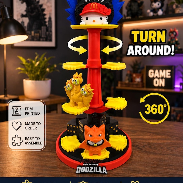 Inspired 3D Printed McDonald's Happy Meal Kitty Godzilla-Gift-Collection( Toys are not included,Shelf Only)