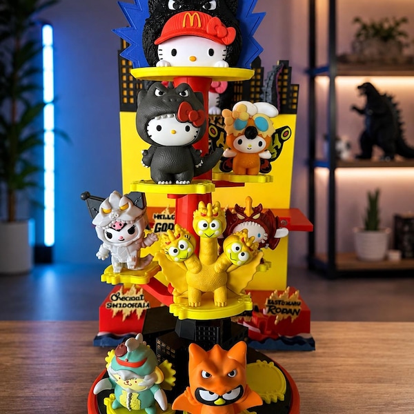Inspiriert von 3D-gedrucktem McDonald's Happy Meal Kitty Godzilla - Geschenk-Kollektion (Spielzeug nicht enthalten, nur Regal)