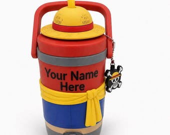 3D-utskriven minikylburkhållare i Luffy-stil | One Piece | Skrivbordshållare med sugrörshål | 473 ml burk | Läskburkhylsa med unik design