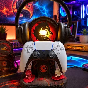 Sterling Kombat Light Up Universal Controller und Kopfhörerhalter-3D Gedruckt-Schreibtisch Dekoration-Fan gemacht Geschenk-Handmalerei